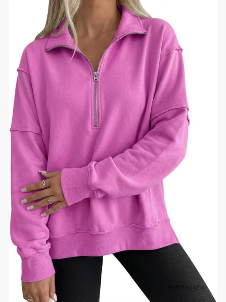 Oversized Half Zip Fleece Pullover Sweatshirt Long Sleeve